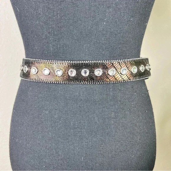 Women’s Silver Tone Rhinestone Animal Print Western Boho Belt in Black L… - Picture 4 of 13